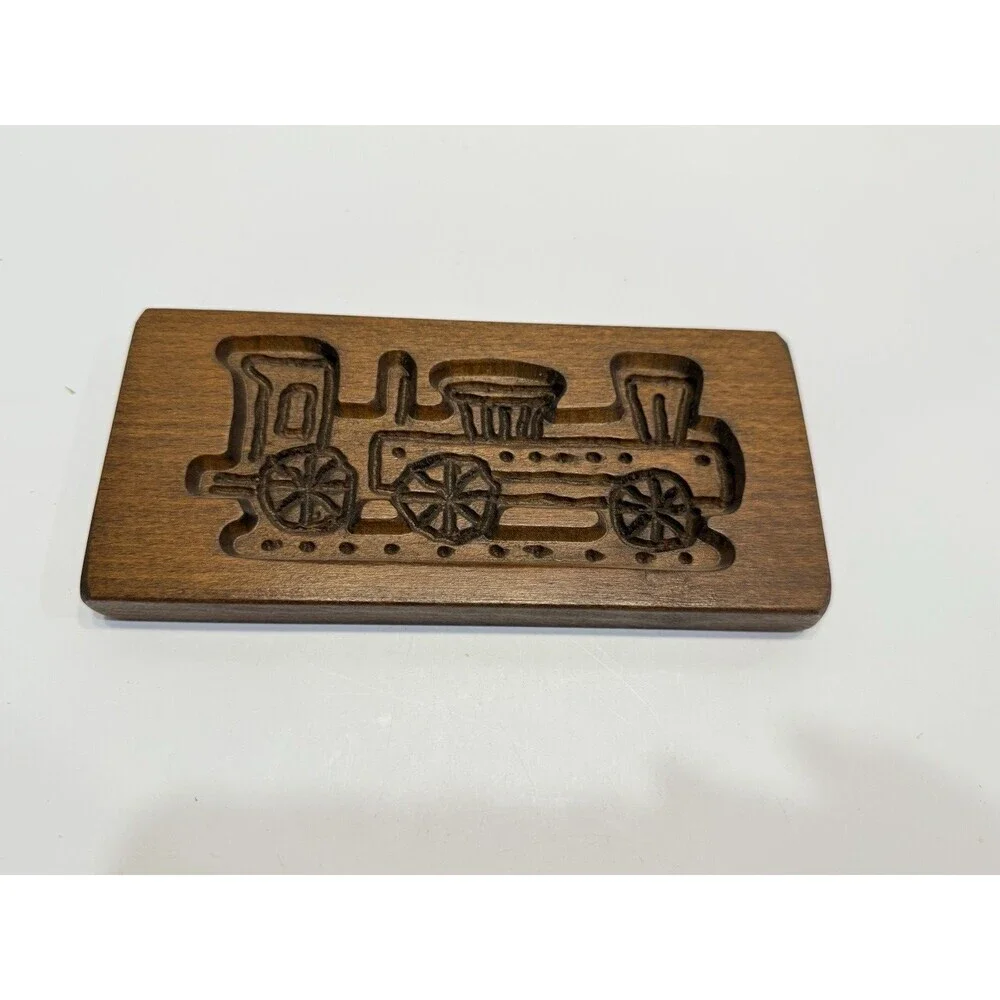 Vtg Wooden Train Cookie Mold 7” Hand Carved Kitchen Baking Collectible Wall Art